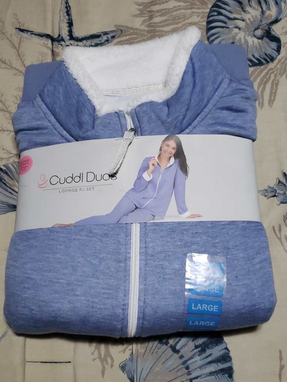 NWT-Cuddl Duds Heathered Light Blue Zip-Up Lounge PJ Set